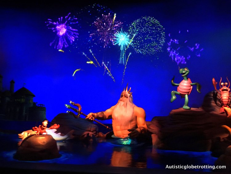 Disneyland's Top Indoor Autism Friendly Rides and Attractions king triton on the little mermaid ride