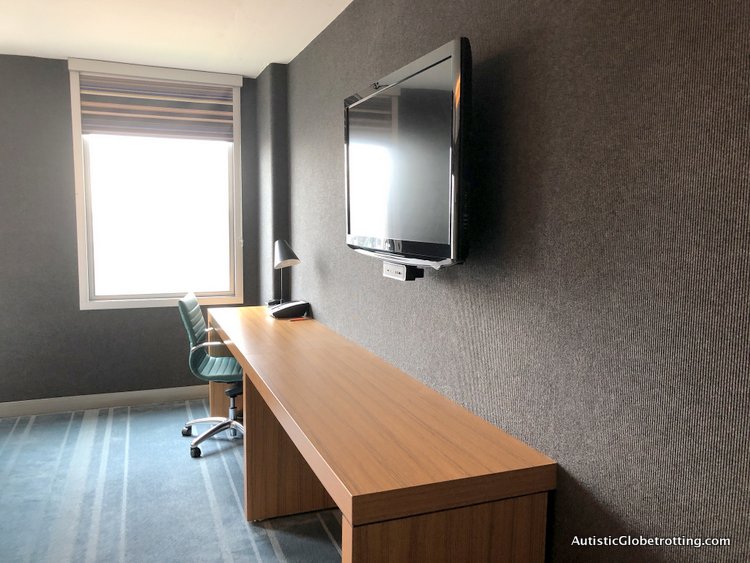 Family Fun Stay at the Aloft San Francisco Airport long table doubles as a desk area